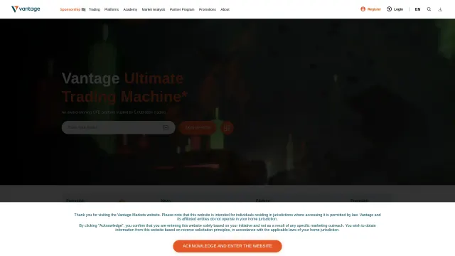 Captured rendering of vantagemarkets.com