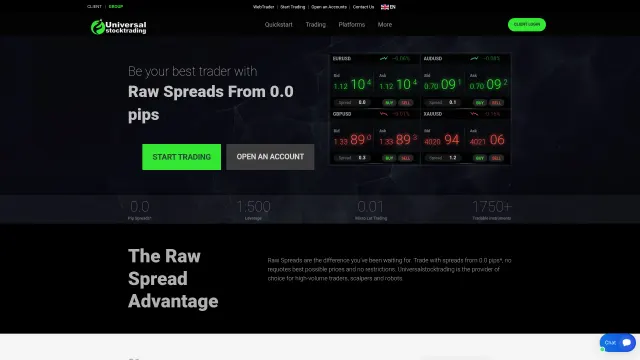 Captured rendering of universalstocktrading.com
