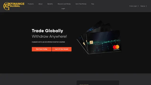 Captured rendering of xfinanceglobal.trade