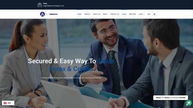 Captured rendering of arvexminingpool.com