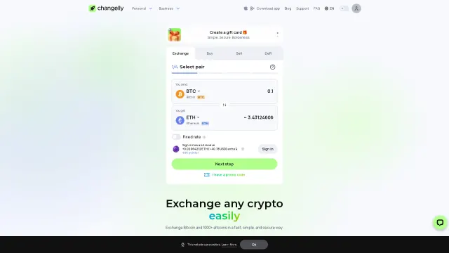 Captured rendering of changelly.com