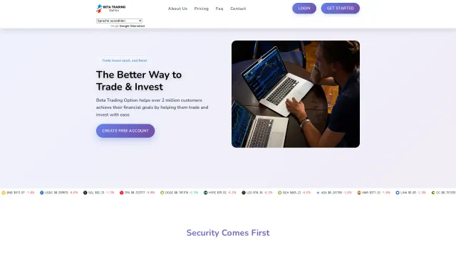 Captured rendering of betatradingoptions.com
