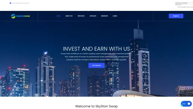 Captured rendering of skystonswap.com